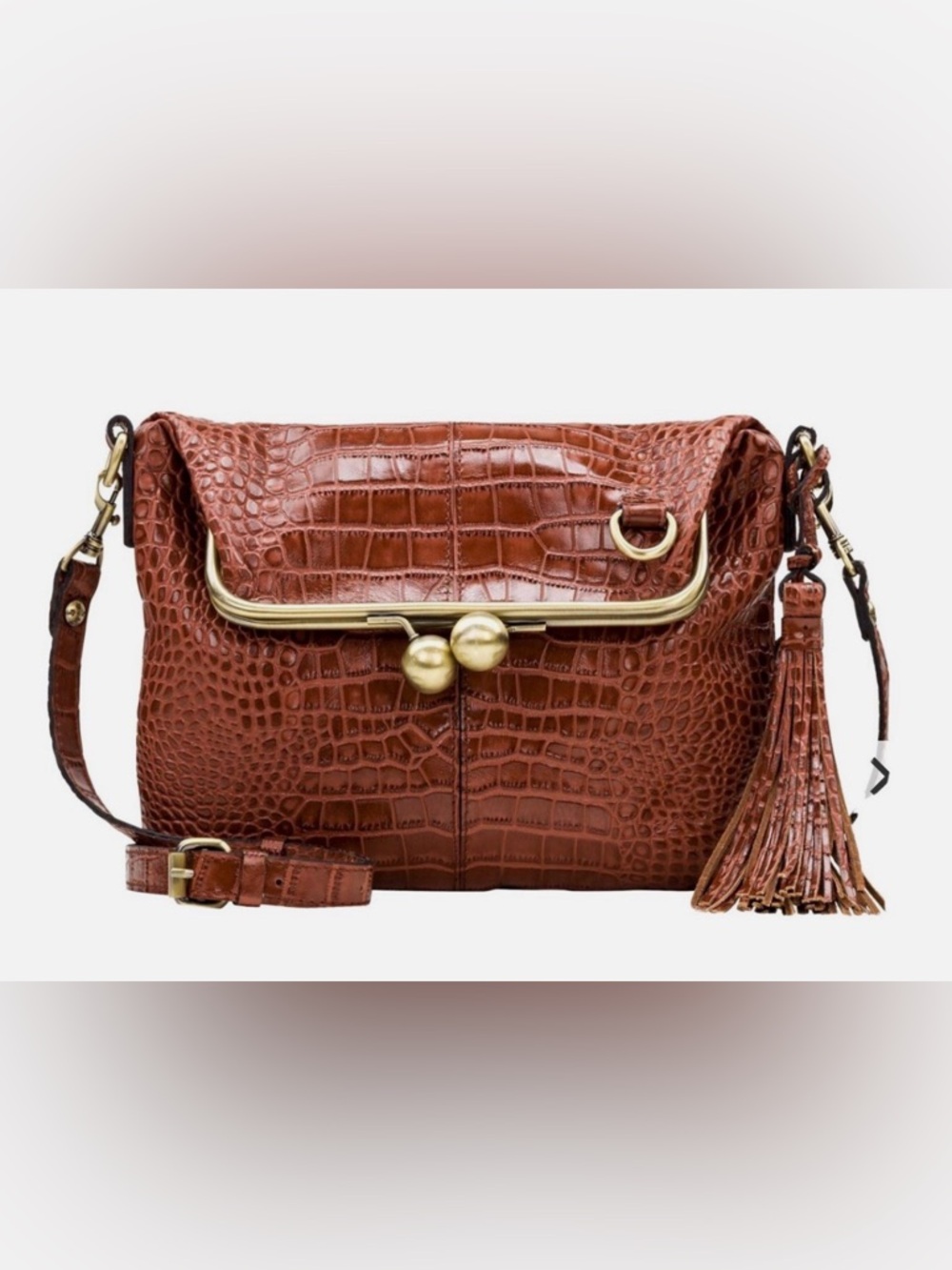 Patricia Nash Livata Kisslock Croc Embossed Leather Frame Crossbody-British Tan
